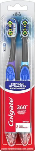 Colgate 360 Vibrate Charcoal Battery Operated Toothbrush Pack, Soft with 1 AAA Battery Included, Black, 2 Count in Saudi Arabia