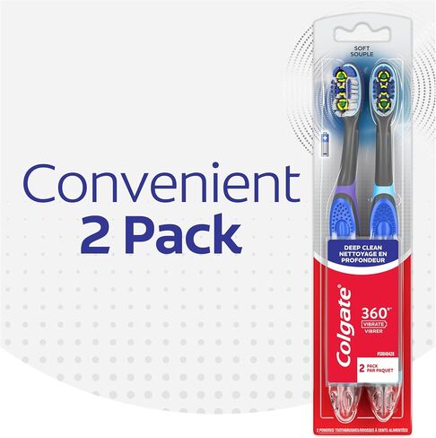 Colgate 360 Vibrate Charcoal Battery Operated Toothbrush Pack, Soft with 1 AAA Battery Included, Black, 2 Count in Saudi Arabia