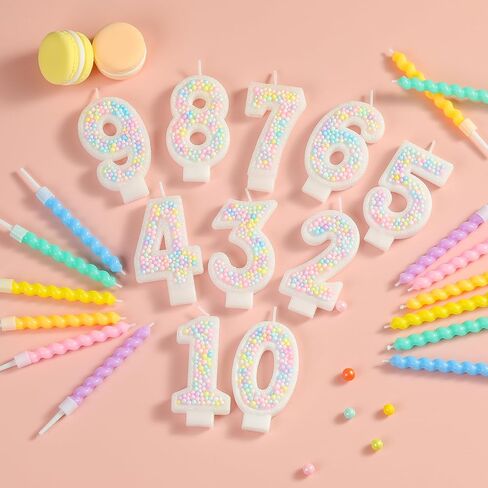 PHD CAKE Number 6 Birthday Candle Macaron Glitter Number Candle with Rainbow Spiral Candles in Holders for Cake Topper, Pastel Sweet Theme Party Decoration in Saudi Arabia