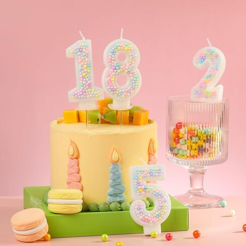 PHD CAKE Number 6 Birthday Candle Macaron Glitter Number Candle with Rainbow Spiral Candles in Holders for Cake Topper, Pastel Sweet Theme Party Decoration in Saudi Arabia