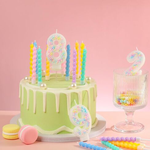 PHD CAKE Number 6 Birthday Candle Macaron Glitter Number Candle with Rainbow Spiral Candles in Holders for Cake Topper, Pastel Sweet Theme Party Decoration in Saudi Arabia