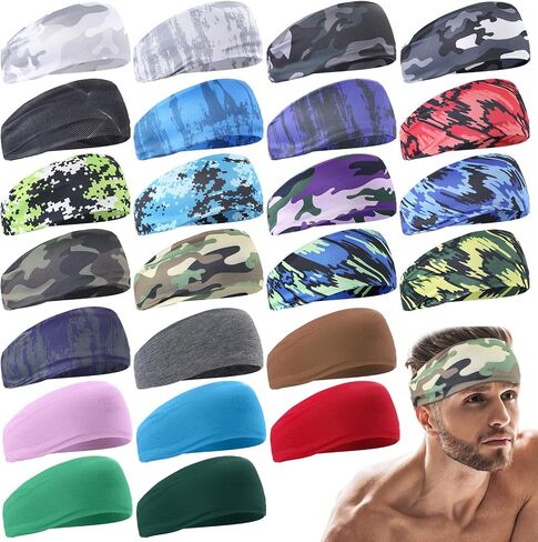 24 Pcs Sports Headbands for Men Workout Sweatbands for Women Stretchy Non Slip Hairband Moisture Wicking Running Headband for Running Hiking Cycling Yoga Exercise in Saudi Arabia