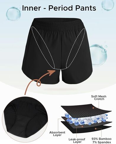 INNERSY Women's Menstrual Leakproof 2-in-1 Athletic Shorts with Pocket, Built in Period Underwear for Women Teens Girls in Saudi Arabia