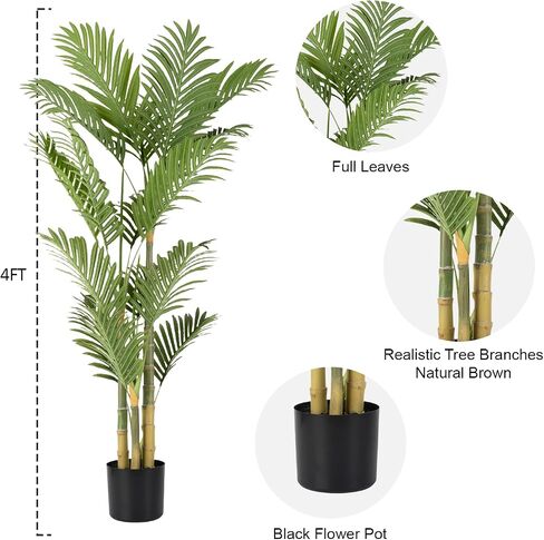 Artificial Palm Tree 4 Feet Artificial Palm Plant with Real Bark Design Faux Palm Tree for Indoor Outdoor Modern Decoration Plants in Pot for Home Office in Saudi Arabia