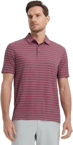 M MAELREG Mens Striped Golf Shirts Short Sleeve Silk-Like Touch Water-Resistant Breathable Soft Collared Polo Shirts for Men in Saudi Arabia