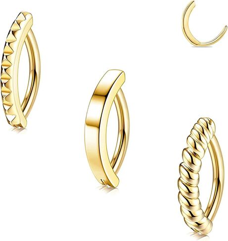 3Pcs Gold Belly Button Ring Hypoallergenic 316L Surgical Steel Sparkling CZ Heart Clicker Hoop Navel Jewelry for Women Body Piercing in Saudi Arabia