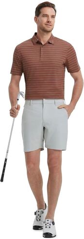 M MAELREG Mens Striped Golf Shirts Short Sleeve Silk-Like Touch Water-Resistant Breathable Soft Collared Polo Shirts for Men in Saudi Arabia