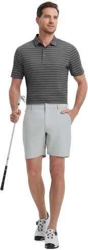 M MAELREG Mens Striped Golf Shirts Short Sleeve Silk-Like Touch Water-Resistant Breathable Soft Collared Polo Shirts for Men in Saudi Arabia