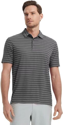 M MAELREG Mens Striped Golf Shirts Short Sleeve Silk-Like Touch Water-Resistant Breathable Soft Collared Polo Shirts for Men in Saudi Arabia