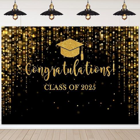 Mocsicka Class of 2024 Backdrop Black Gold Glitter Bokeh Graduation Party Background 2024 Congrats Grad Prom Party Cake Table Decoration Photo Booth Props (7x5ft) in Kuwait