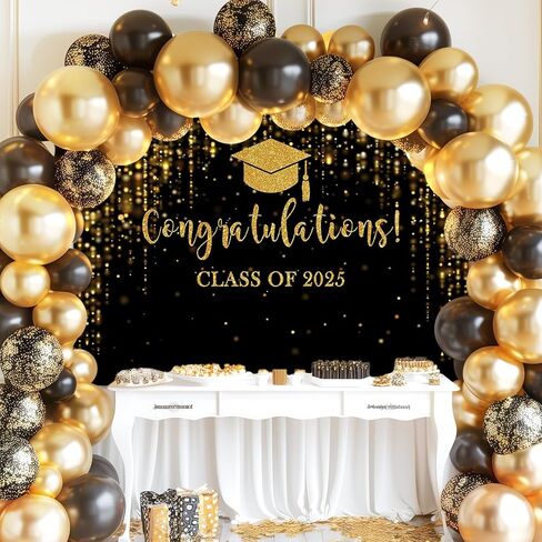 Mocsicka Class of 2024 Backdrop Black Gold Glitter Bokeh Graduation Party Background 2024 Congrats Grad Prom Party Cake Table Decoration Photo Booth Props (7x5ft) in Kuwait