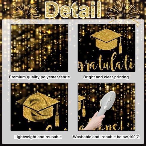 Mocsicka Class of 2024 Backdrop Black Gold Glitter Bokeh Graduation Party Background 2024 Congrats Grad Prom Party Cake Table Decoration Photo Booth Props (7x5ft) in Kuwait