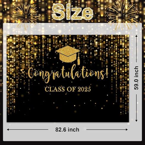 Mocsicka Class of 2024 Backdrop Black Gold Glitter Bokeh Graduation Party Background 2024 Congrats Grad Prom Party Cake Table Decoration Photo Booth Props (7x5ft) in Kuwait