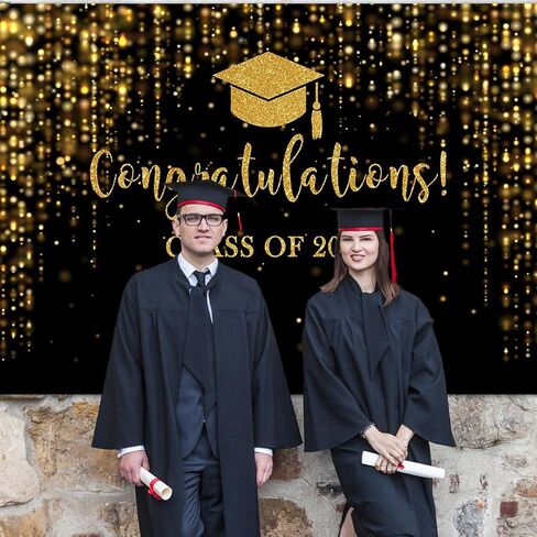 Mocsicka Class of 2024 Backdrop Black Gold Glitter Bokeh Graduation Party Background 2024 Congrats Grad Prom Party Cake Table Decoration Photo Booth Props (7x5ft) in Kuwait