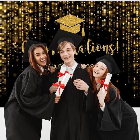 Mocsicka Class of 2024 Backdrop Black Gold Glitter Bokeh Graduation Party Background 2024 Congrats Grad Prom Party Cake Table Decoration Photo Booth Props (7x5ft) in Kuwait