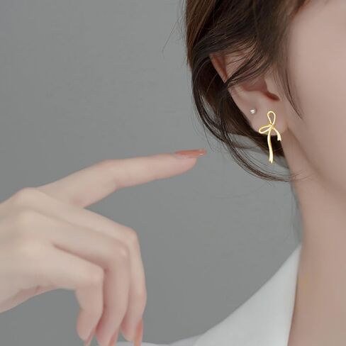 Reffeer Solid 925 Sterling Silver Bow Stud Earrings Ribbon for Women Teens Bowknot Stud Earrings Drops in Saudi Arabia