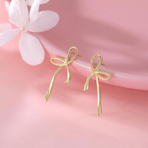 Reffeer Solid 925 Sterling Silver Bow Stud Earrings Ribbon for Women Teens Bowknot Stud Earrings Drops in Saudi Arabia
