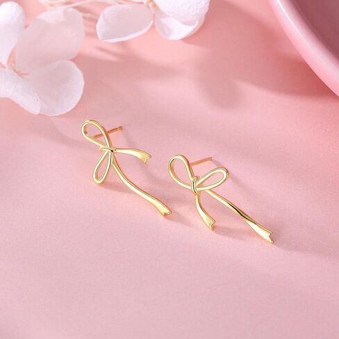Reffeer Solid 925 Sterling Silver Bow Stud Earrings Ribbon for Women Teens Bowknot Stud Earrings Drops in Saudi Arabia