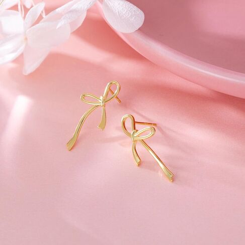 Reffeer Solid 925 Sterling Silver Bow Stud Earrings Ribbon for Women Teens Bowknot Stud Earrings Drops in Saudi Arabia