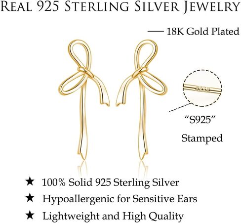 Reffeer Solid 925 Sterling Silver Bow Stud Earrings Ribbon for Women Teens Bowknot Stud Earrings Drops in Saudi Arabia