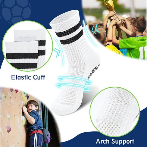 ELUTONG Youth Grip Soccer Socks Kids Grips Athletic Sports Crew Sock for Baseball Football Basketball Boys Girls 6 Pack in Saudi Arabia