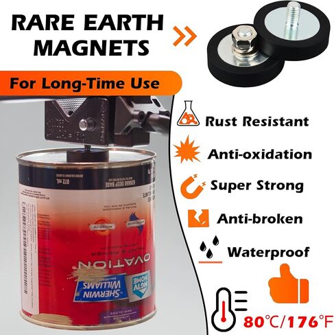 ULIBERMAGNET 4Pack Pot Magnets، مغناطيس دائري قوي من النيوديميوم مع خيط ذكر M8، تركيب مغناطيسي قوي قابل للإزالة للإضاءة والأدوات والمعدات مع الترباس in Kuwait