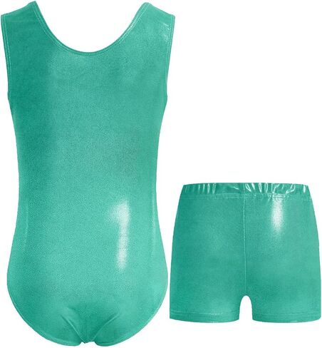 JiAmy Girls Gymnastics Leotards with Shorts & 2 Wristbands Ballet Dance Sparkly Gymnastic Outfit for Kid Size 3-12 Years in Saudi Arabia