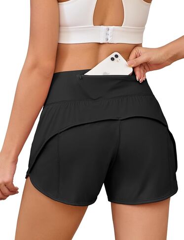 Womens Athletic Running Shorts with Liner - Quick Dry Gym Workout Shorts,Zipper Pocket in Kuwait
