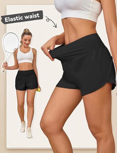 Womens Athletic Running Shorts with Liner - Quick Dry Gym Workout Shorts,Zipper Pocket in Kuwait