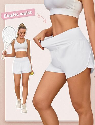 Womens Athletic Running Shorts with Liner - Quick Dry Gym Workout Shorts,Zipper Pocket in Kuwait