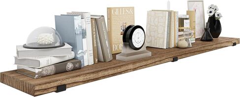 Wallniture Forte 60 بوصة × 11.5 بوصة أرفف عائمة ريفية للجدار، أرفف حائط لغرفة النوم، أقواس شديدة التحمل بسمك 1.5 بوصة، رف كتب للجدار، رف جدار المكتب والمطبخ، محروق، خشب، قطعة واحدة in Saudi Arabia