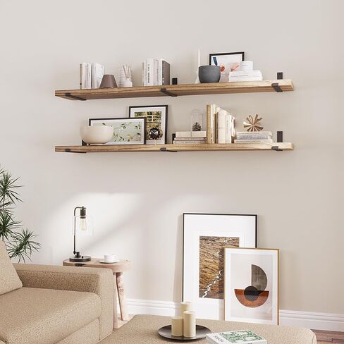 Wallniture Forte 60 بوصة × 11.5 بوصة أرفف عائمة ريفية للجدار، أرفف حائط لغرفة النوم، أقواس شديدة التحمل بسمك 1.5 بوصة، رف كتب للجدار، رف جدار المكتب والمطبخ، محروق، خشب، قطعة واحدة in Saudi Arabia