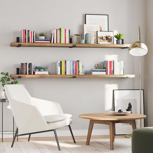 Wallniture Forte 60 بوصة × 11.5 بوصة أرفف عائمة ريفية للجدار، أرفف حائط لغرفة النوم، أقواس شديدة التحمل بسمك 1.5 بوصة، رف كتب للجدار، رف جدار المكتب والمطبخ، محروق، خشب، قطعة واحدة in Saudi Arabia