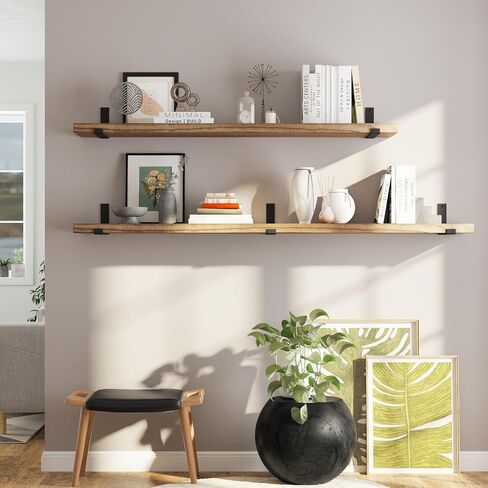 Wallniture Forte 60 بوصة × 11.5 بوصة أرفف عائمة ريفية للجدار، أرفف حائط لغرفة النوم، أقواس شديدة التحمل بسمك 1.5 بوصة، رف كتب للجدار، رف جدار المكتب والمطبخ، محروق، خشب، قطعة واحدة in Saudi Arabia