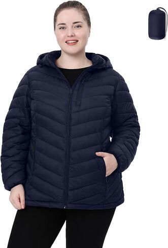 Plus Size Women Packable Puffer Jacket 1X-6X Water-Resistant Lightweight Coat Detachable Hood(Exclusively Plus Size) in Saudi Arabia