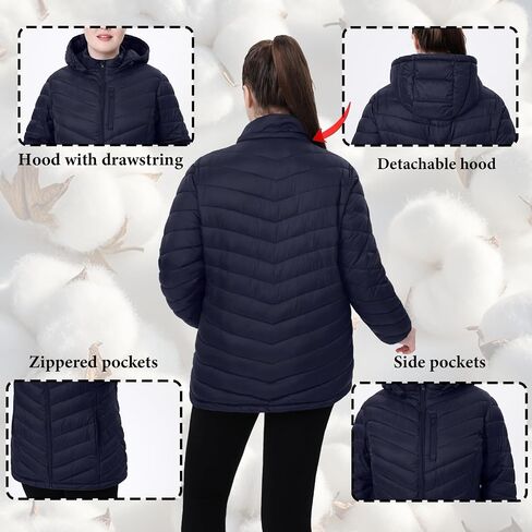Plus Size Women Packable Puffer Jacket 1X-6X Water-Resistant Lightweight Coat Detachable Hood(Exclusively Plus Size) in Saudi Arabia