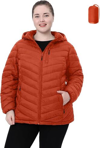Plus Size Women Packable Puffer Jacket 1X-6X Water-Resistant Lightweight Coat Detachable Hood(Exclusively Plus Size) in Saudi Arabia