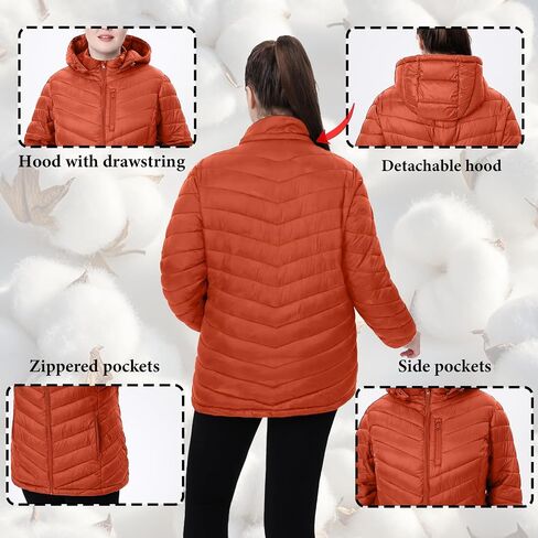 Plus Size Women Packable Puffer Jacket 1X-6X Water-Resistant Lightweight Coat Detachable Hood(Exclusively Plus Size) in Saudi Arabia