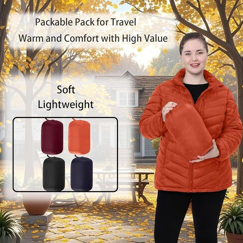 Plus Size Women Packable Puffer Jacket 1X-6X Water-Resistant Lightweight Coat Detachable Hood(Exclusively Plus Size) in Saudi Arabia