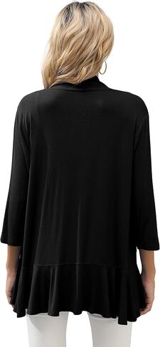 HIYIYEZI Women's Casual Lightweight Open Front Cardigans Soft Draped Ruffles 3/4 Sleeve Cardigan in Saudi Arabia