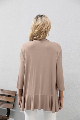 HIYIYEZI Women's Casual Lightweight Open Front Cardigans Soft Draped Ruffles 3/4 Sleeve Cardigan in Saudi Arabia