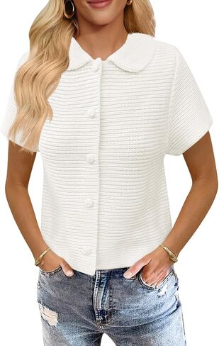 Saodimallsu Womens Short Sereve Cardigans Cardigans غير الرسمي الزر الصيفي أسفل Collared خفيفة الوزن سترة متماسكة أعلى in Kuwait