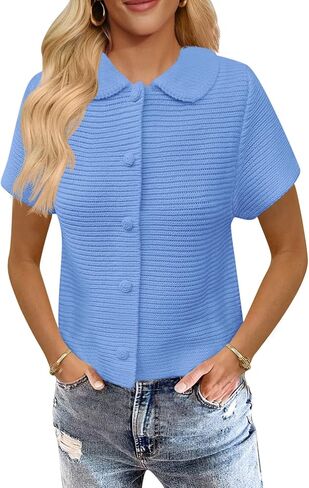 Saodimallsu Womens Short Sereve Cardigans Cardigans غير الرسمي الزر الصيفي أسفل Collared خفيفة الوزن سترة متماسكة أعلى in Kuwait