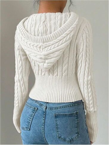 SOLY HUX Women's Zip Up Hooded Crop Cardigan Cable Knit Hoodies Long Sleeve Y2k Sweater Jacket in Saudi Arabia