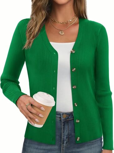 GRACE KARIN Women's Button Up V Neck Long Sleeve Soft Basic Knit Cardigan Sweater in Saudi Arabia