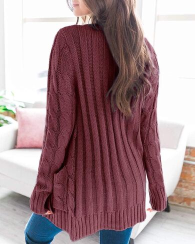 Goranbon Women's Cable Knit Cardigan Long Sleeve Open Front Button Down Knitwear Sweater Coat in Kuwait