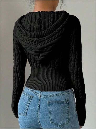 SOLY HUX Women's Zip Up Hooded Crop Cardigan Cable Knit Hoodies Long Sleeve Y2k Sweater Jacket in Saudi Arabia