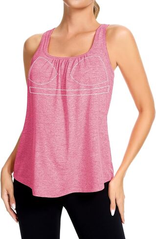 SLIMBELLE Mesh Racer Back Tank Tops Womens Gym Yoga Athletic Workout Tops Round Neck Sleeveless Cami with Built in Bra in Saudi Arabia