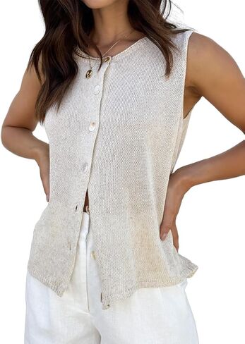 IDEALSANXUN Womens Button Down Sweater Knit Vest Spring Summer Cute Tank Tops in Kuwait