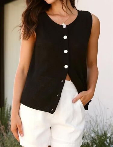 IDEALSANXUN Womens Button Down Sweater Knit Vest Spring Summer Cute Tank Tops in Kuwait